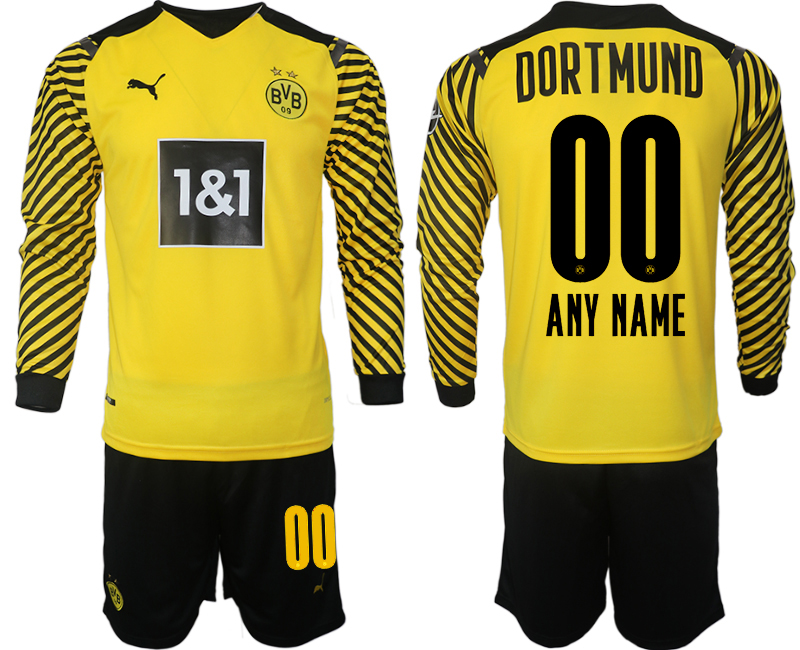 Men 2021-2022 Club Borussia Dortmund home yellow Long Sleeve customized Soccer Jersey->borussia dortmund jersey->Soccer Club Jersey